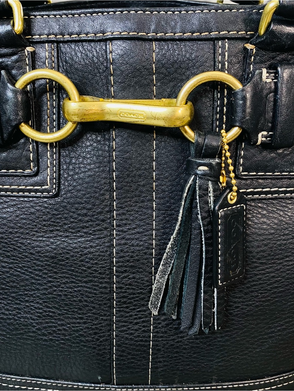 Vintage Y2K Coach Hampton Black Pebbled Leather Satchel Bag 10214 - Picture 5 of 11